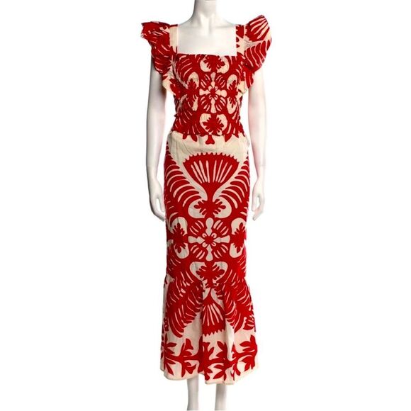 EUC Sea Henrietta Print Smocked Dress Maxi Sleeveless Red Ruby Sz. XXS - Picture 1 of 5